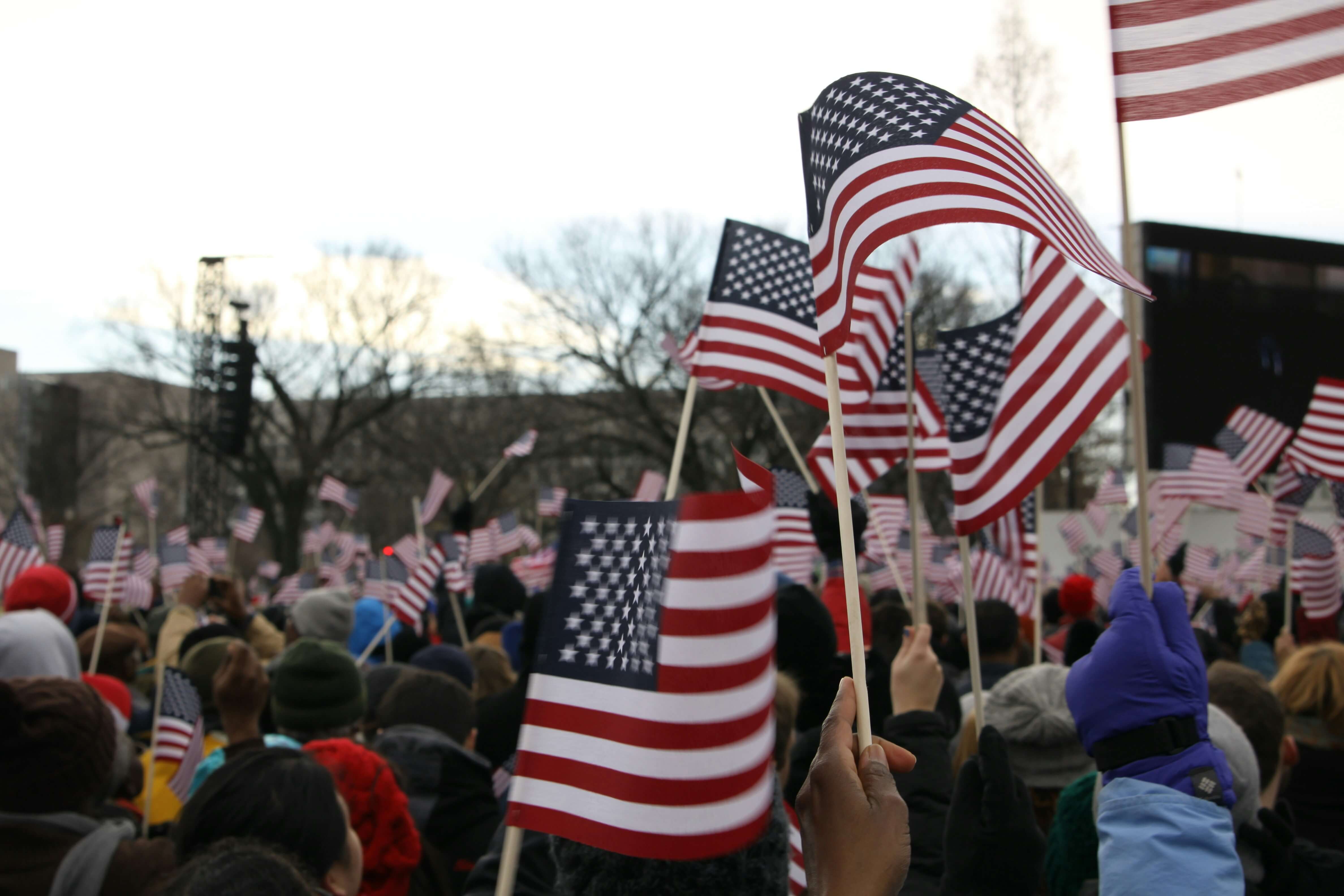 Community members marching in support of democracy