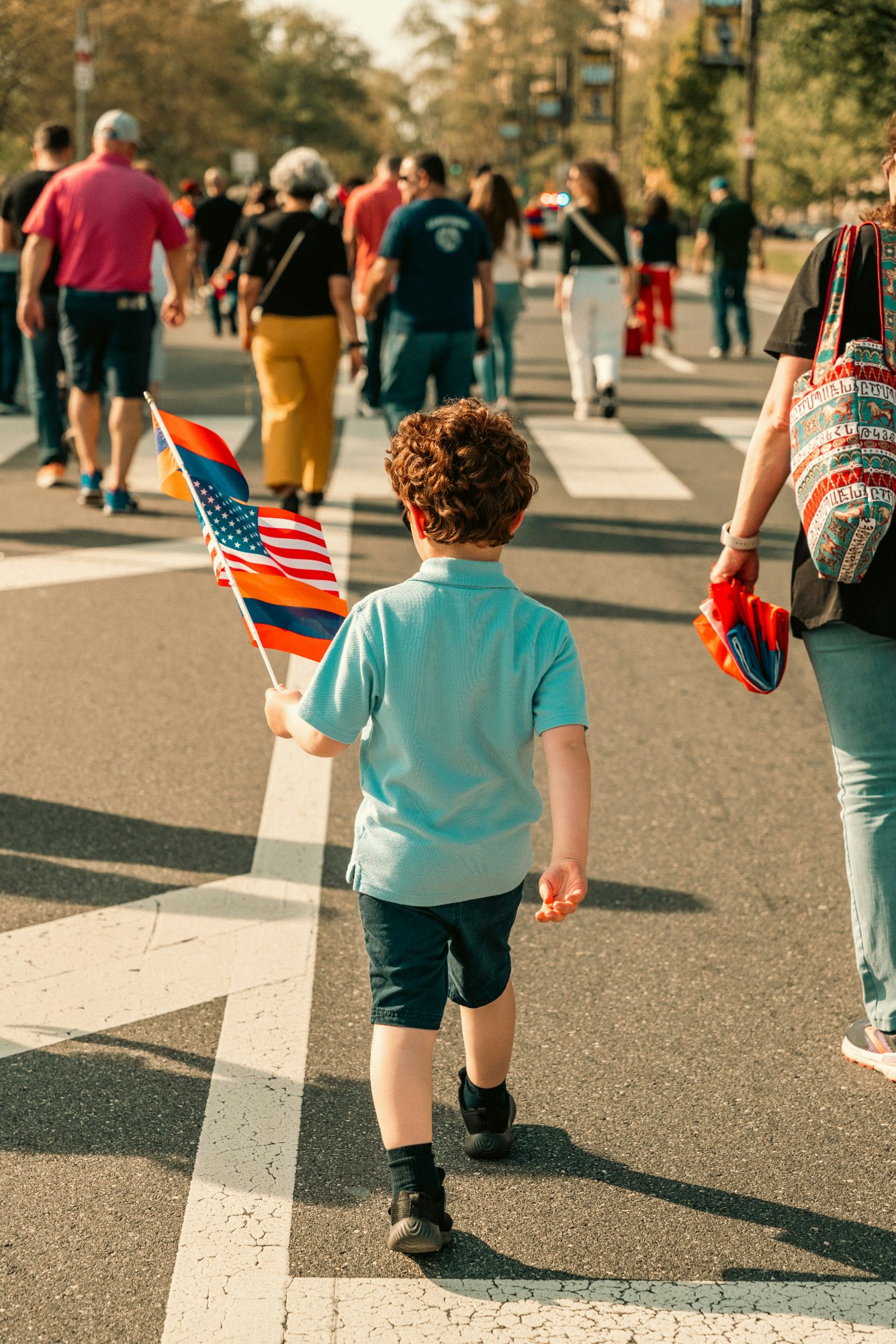 Community members marching in support of democracy